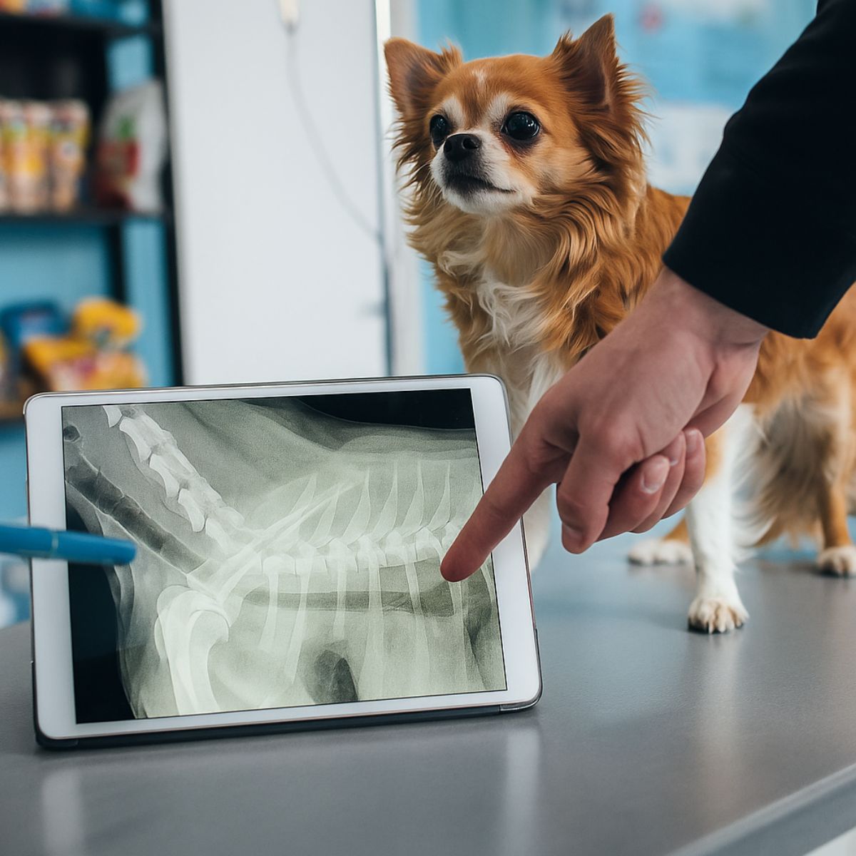 Pet Digital Radiology Service Vets examining a Chihuahua's radiography
